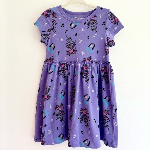 Dreamworks Poppy Trolls Purple Kids Dress with Musical Print Girls 2T - Picture 4 of 4